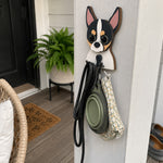 Wooden chihuahua dog wall hook key and leash holder for home entryway organizer