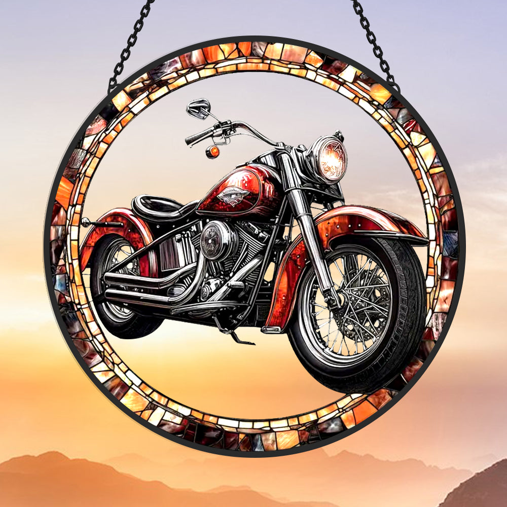 Chopper motorcycle stained glass suncatcher window hanging, suitable for home and garden decoration