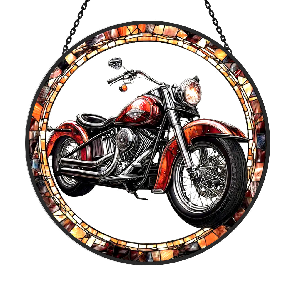 Chopper motorcycle stained glass suncatcher window hanging, suitable for home and garden decoration