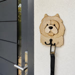 Wooden chow chow dog wall hook key and leash holder for home entryway organizer