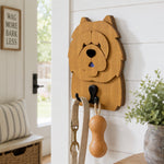 Wooden chow chow dog wall hook key and leash holder for home entryway organizer