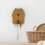 Wooden chow chow dog wall hook key and leash holder for home entryway organizer
