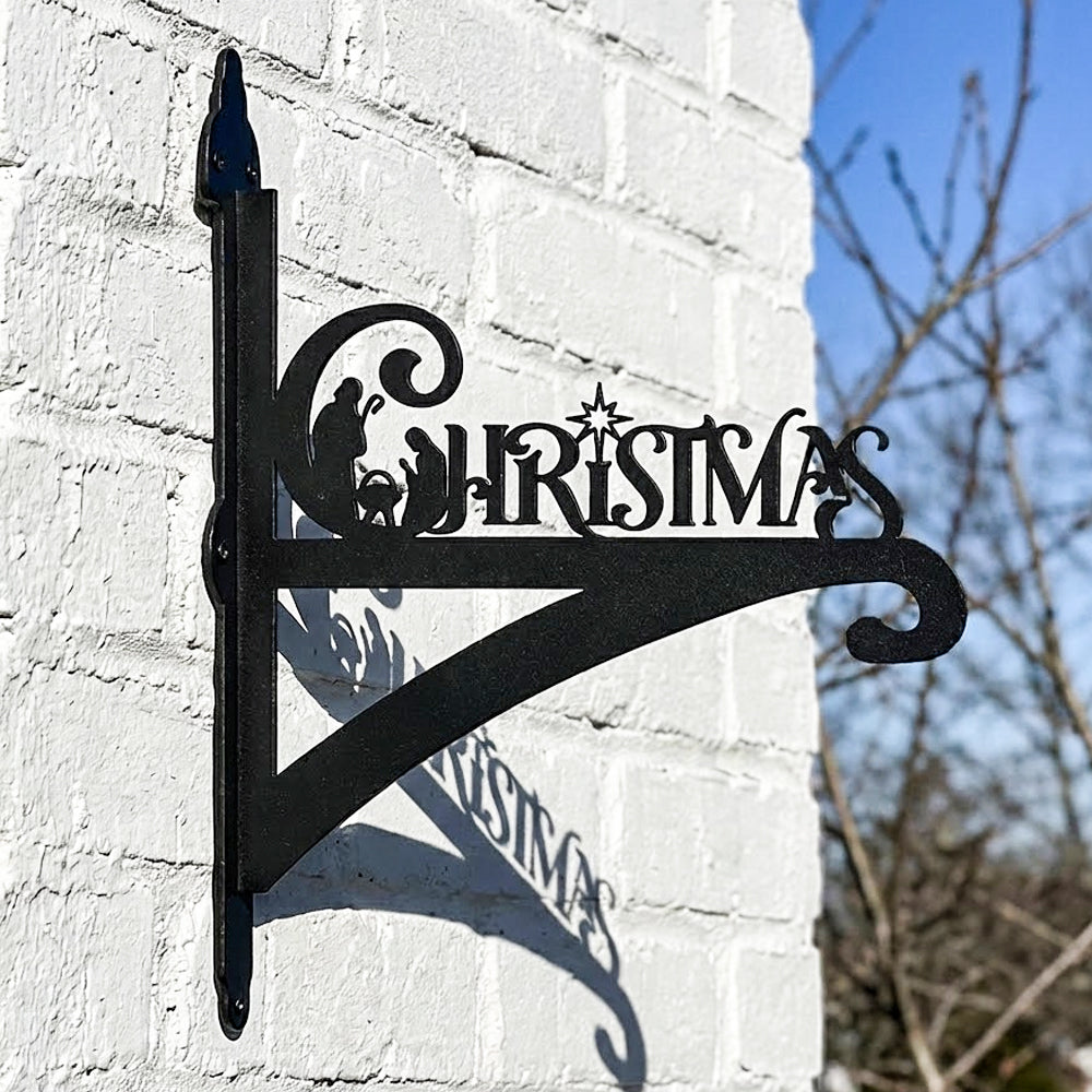 Christmas metal hanging basket bracket mounted on outdoor wall for plant decoration