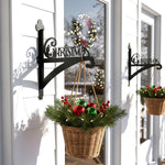 Christmas metal hanging basket bracket mounted on outdoor wall for plant decoration
