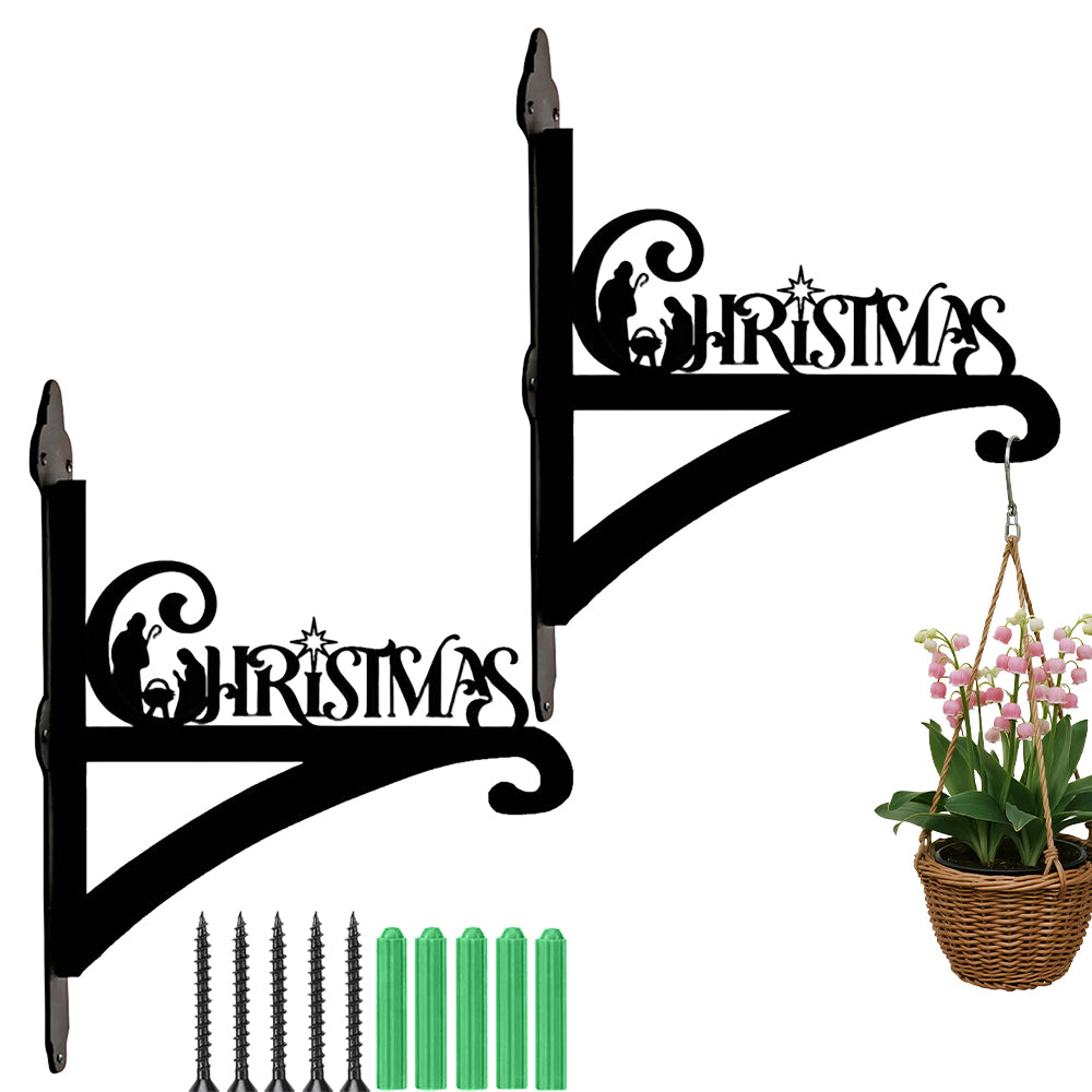 Christmas metal hanging basket bracket mounted on outdoor wall for plant decoration