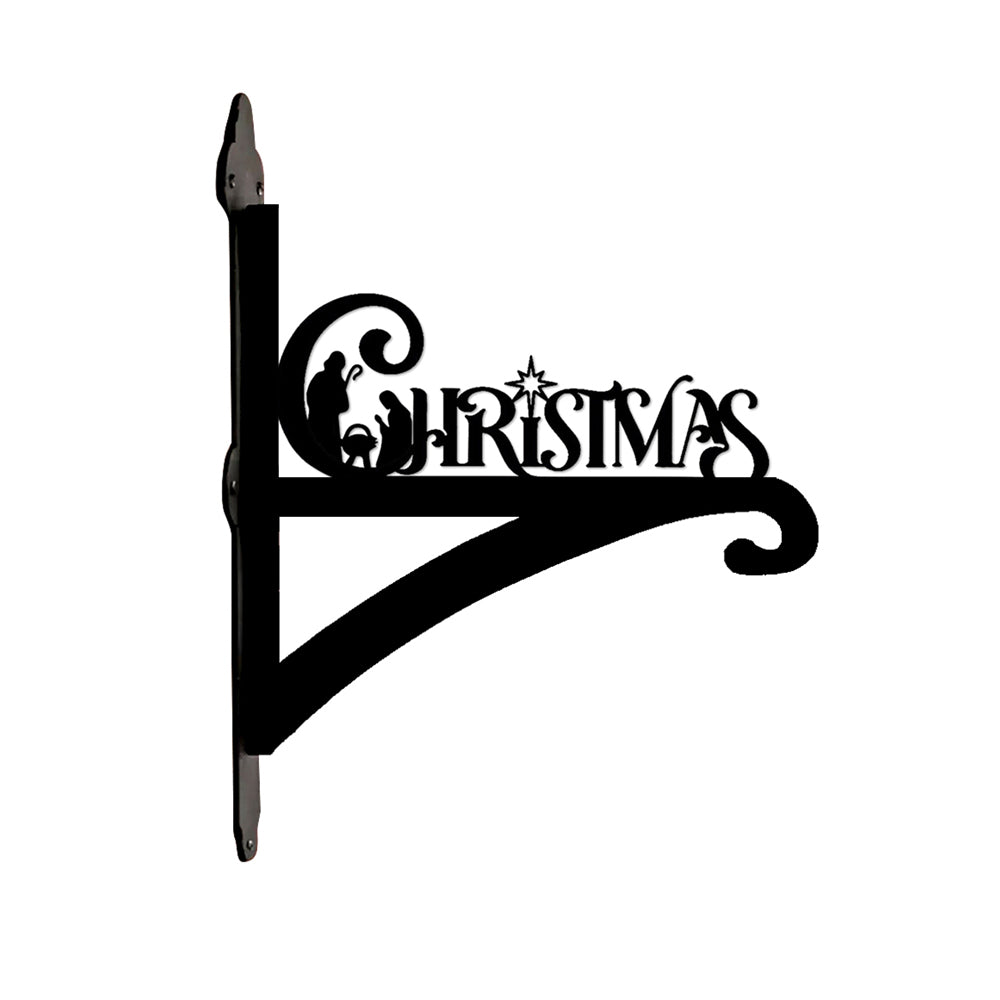 Christmas metal hanging basket bracket mounted on outdoor wall for plant decoration