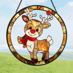 Christmas red nosed reindeer stained glass suncatcher window hanging, suitable for home and garden decoration