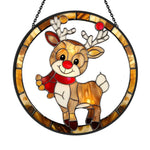 Christmas red nosed reindeer stained glass suncatcher window hanging, suitable for home and garden decoration