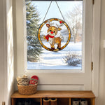 Christmas red nosed reindeer stained glass suncatcher window hanging, suitable for home and garden decoration