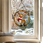 Christmas red nosed reindeer stained glass suncatcher window hanging, suitable for home and garden decoration