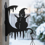 Christmas snowman metal hanging basket bracket mounted on outdoor wall for plant decoration