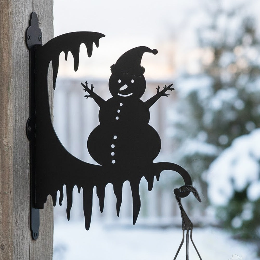 Christmas snowman metal hanging basket bracket mounted on outdoor wall for plant decoration