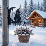 Christmas snowman metal hanging basket bracket mounted on outdoor wall for plant decoration