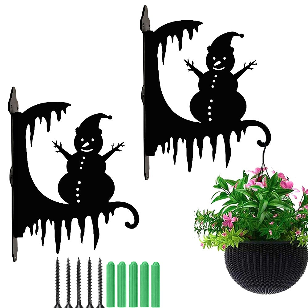 Christmas snowman metal hanging basket bracket mounted on outdoor wall for plant decoration