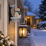 Christmas snowman metal hanging basket bracket mounted on outdoor wall for plant decoration