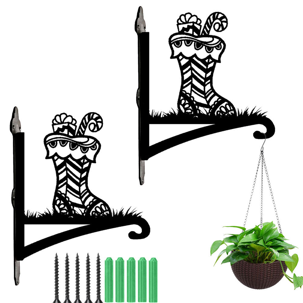 Christmas stocking metal hanging basket bracket mounted on outdoor wall for plant decoration