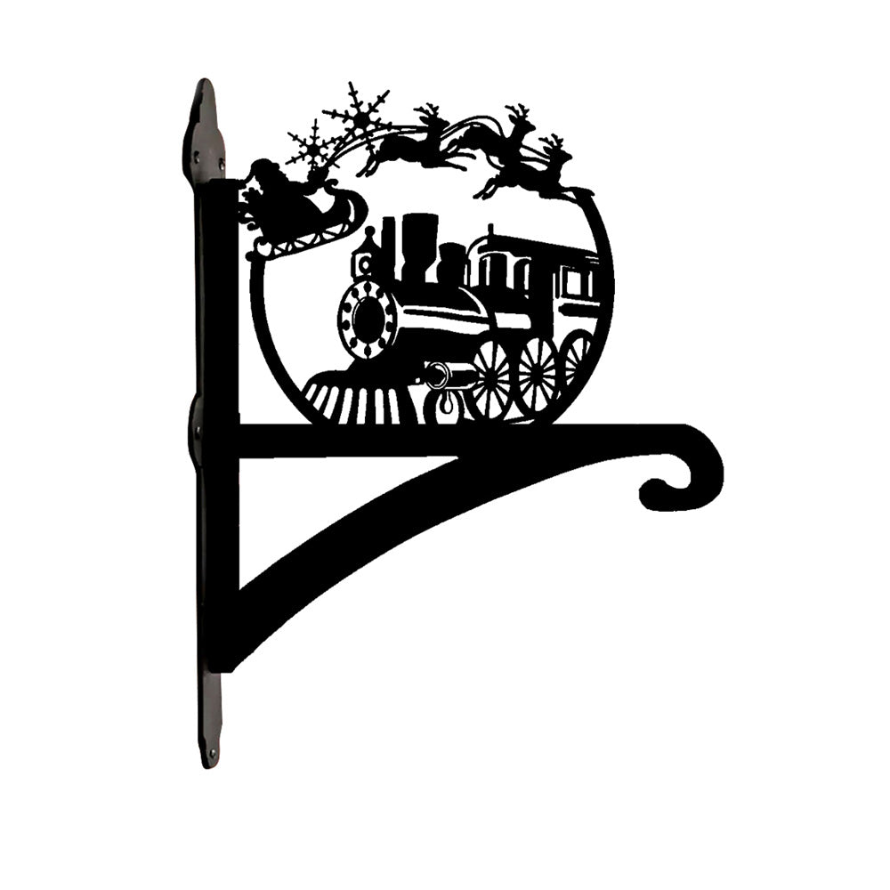 Christmas train metal hanging basket bracket mounted on outdoor wall for plant decoration