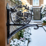 Christmas train metal hanging basket bracket mounted on outdoor wall for plant decoration