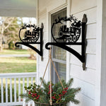 Christmas train metal hanging basket bracket mounted on outdoor wall for plant decoration