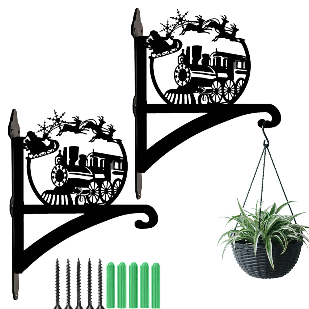 Christmas train metal hanging basket bracket mounted on outdoor wall for plant decoration