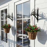 Christmas tree and reindeer metal hanging basket bracket mounted on outdoor wall for plant decoration