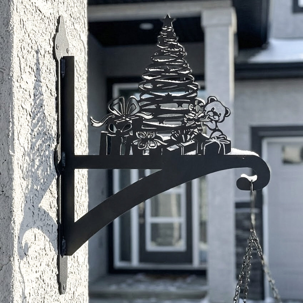 Christmas tree metal hanging basket bracket mounted on outdoor wall for plant decoration