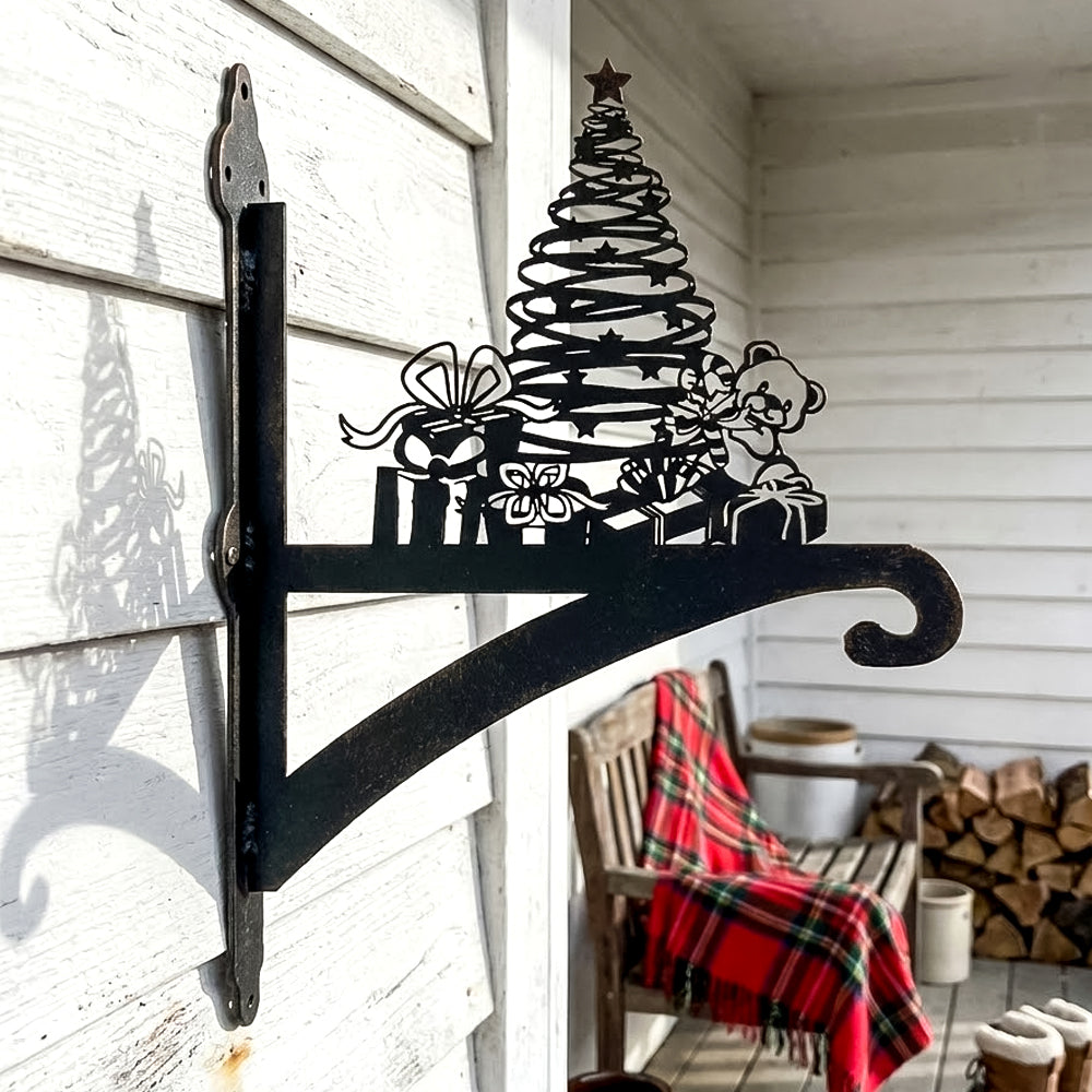 Christmas tree metal hanging basket bracket mounted on outdoor wall for plant decoration
