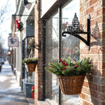 Christmas tree metal hanging basket bracket mounted on outdoor wall for plant decoration