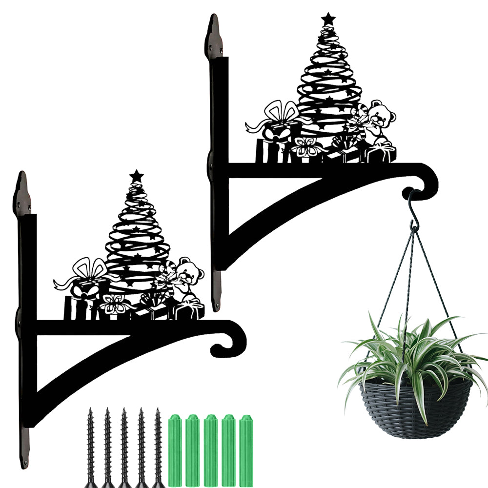 Christmas tree metal hanging basket bracket mounted on outdoor wall for plant decoration