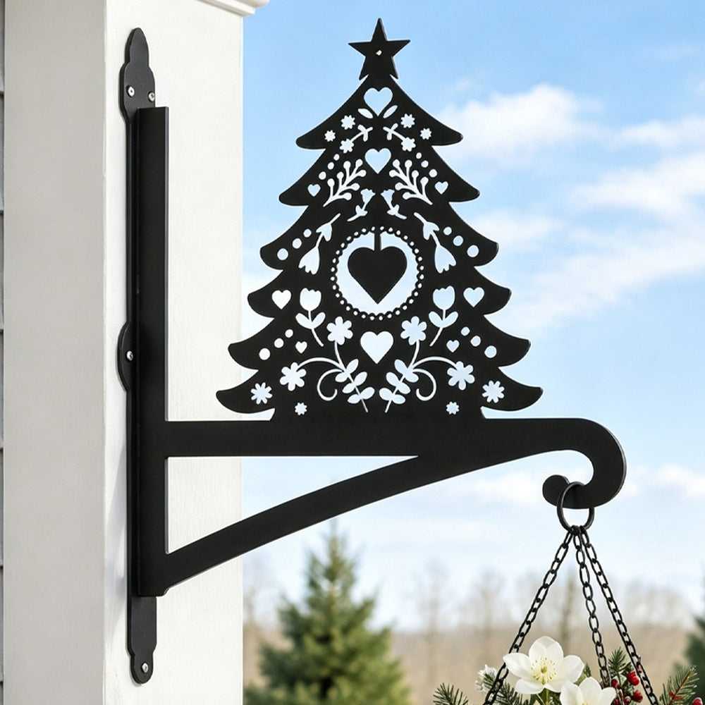 Christmas tree metal hanging basket bracket mounted on outdoor wall for plant decoration