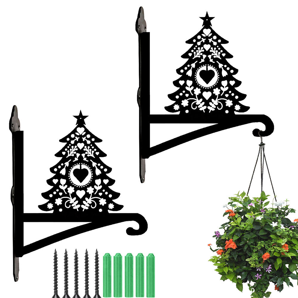 Christmas tree metal hanging basket bracket mounted on outdoor wall for plant decoration