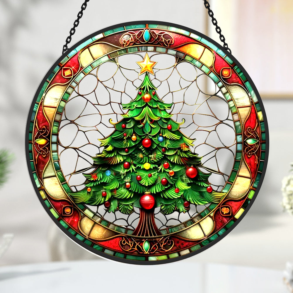 Christmas tree stained glass suncatcher window hanging, suitable for home and garden decoration