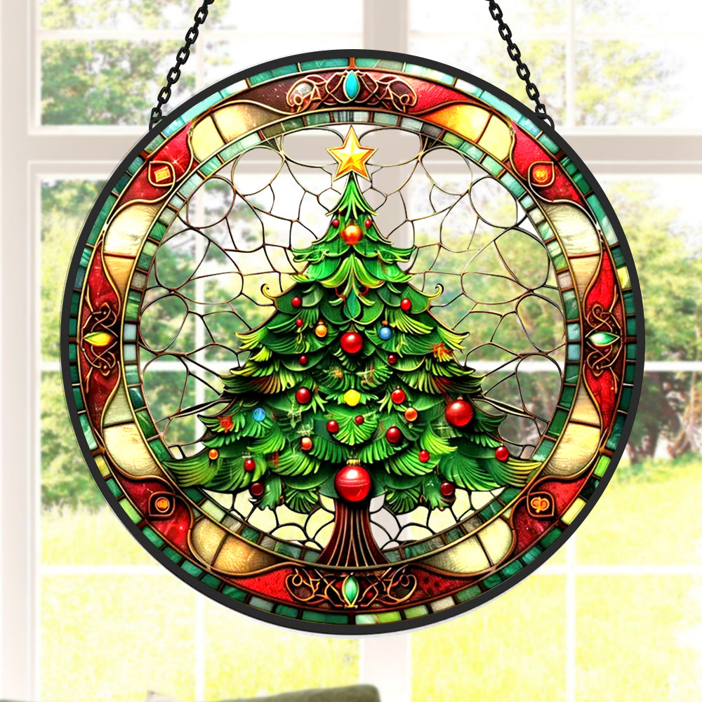 Christmas tree stained glass suncatcher window hanging, suitable for home and garden decoration