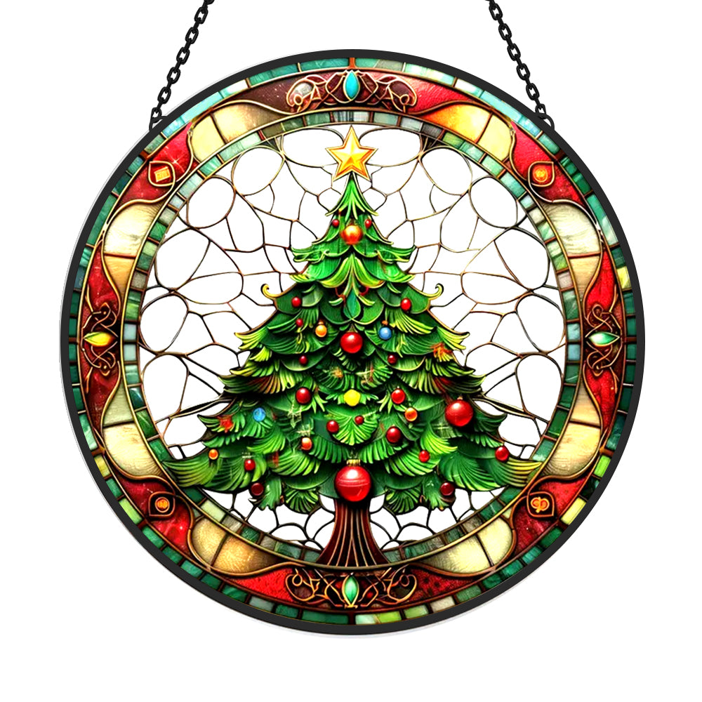 Christmas tree stained glass suncatcher window hanging, suitable for home and garden decoration