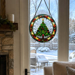Christmas tree stained glass suncatcher window hanging, suitable for home and garden decoration