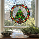 Christmas tree stained glass suncatcher window hanging, suitable for home and garden decoration