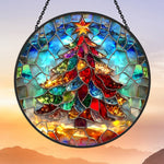 Christmas tree star stained glass suncatcher window hanging, suitable for home and garden decoration