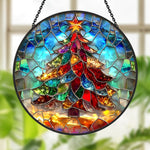 Christmas tree star stained glass suncatcher window hanging, suitable for home and garden decoration