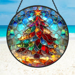 Christmas tree star stained glass suncatcher window hanging, suitable for home and garden decoration