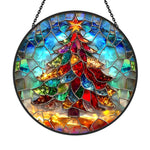 Christmas tree star stained glass suncatcher window hanging, suitable for home and garden decoration
