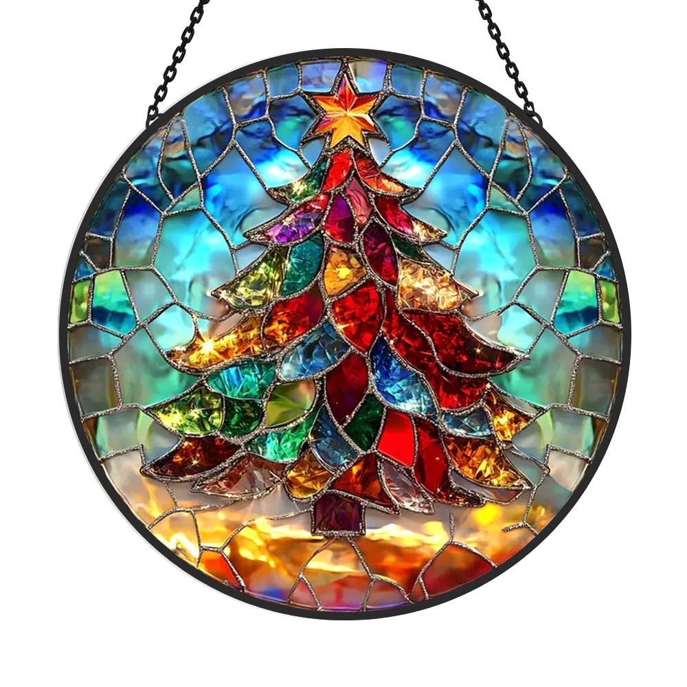 Christmas tree star stained glass suncatcher window hanging, suitable for home and garden decoration