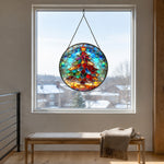Christmas tree star stained glass suncatcher window hanging, suitable for home and garden decoration