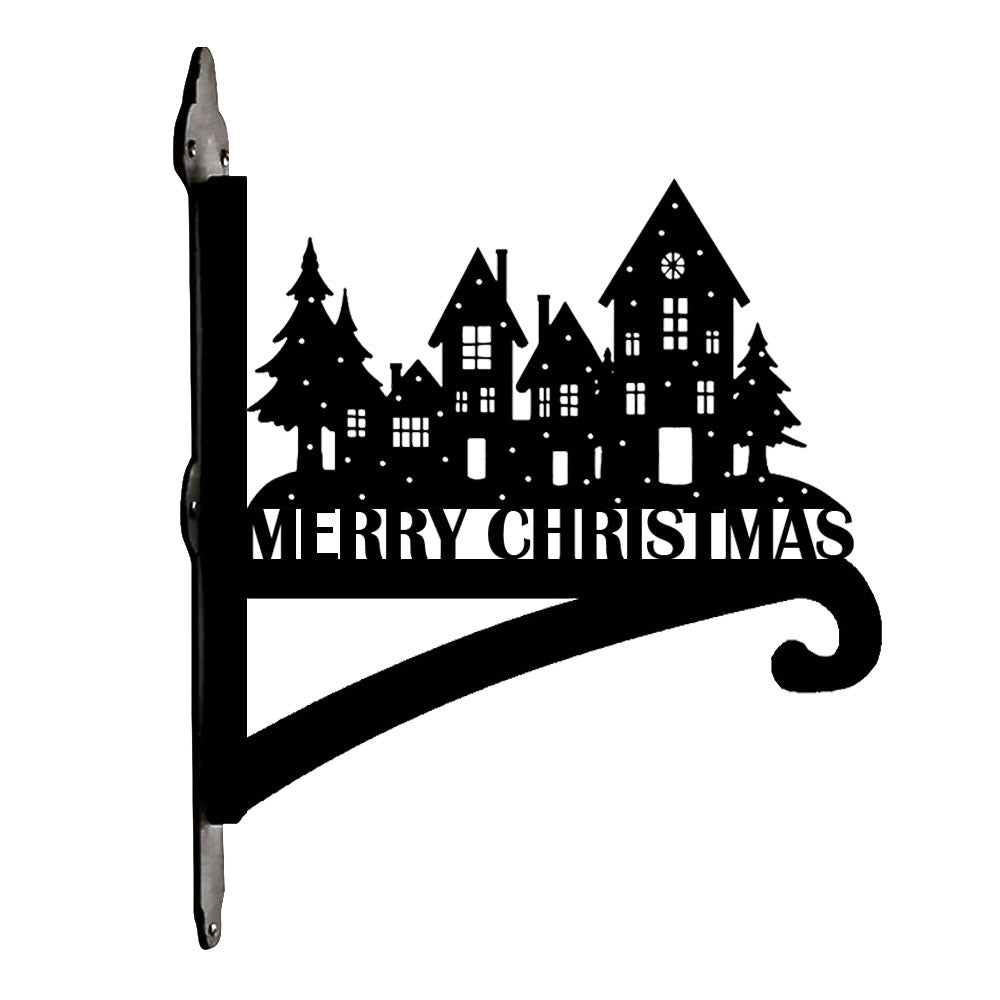 Christmas village metal hanging basket bracket mounted on outdoor wall for plant decoration