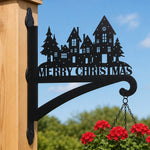 Christmas village metal hanging basket bracket mounted on outdoor wall for plant decoration