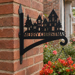 Christmas village metal hanging basket bracket mounted on outdoor wall for plant decoration
