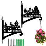 Christmas village metal hanging basket bracket mounted on outdoor wall for plant decoration
