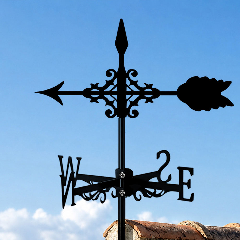 Classic arrow metal weather vane with directional arrows and mounting rod, outdoor roof and garden decoration