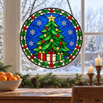 Classic christmas tree stained glass suncatcher window hanging, suitable for home and garden decoration