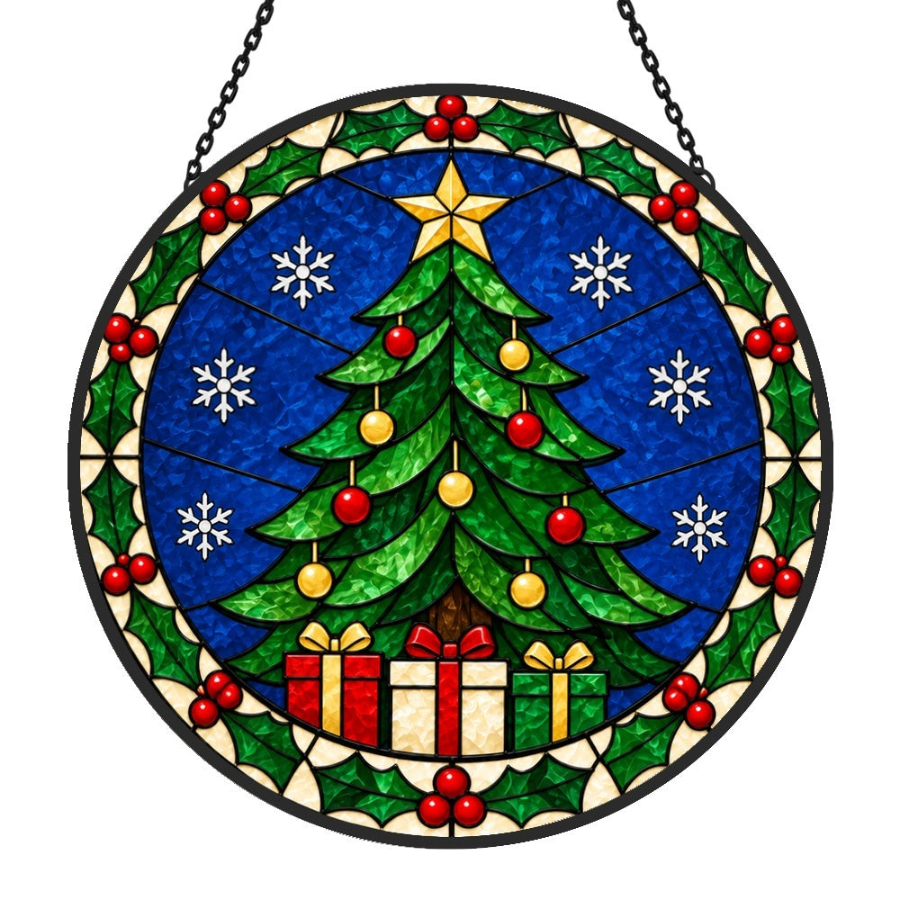 Classic christmas tree stained glass suncatcher window hanging, suitable for home and garden decoration
