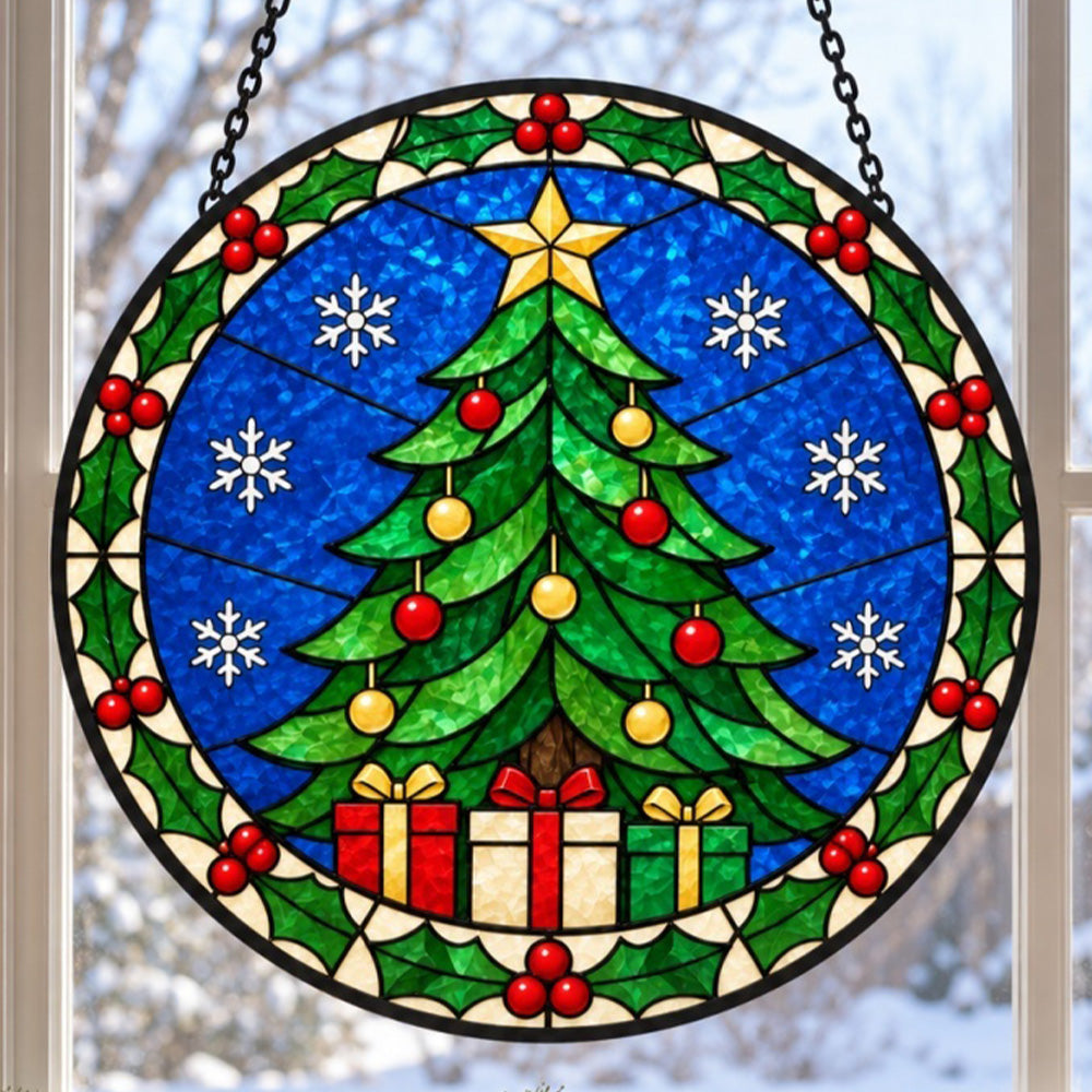 Classic christmas tree stained glass suncatcher window hanging, suitable for home and garden decoration